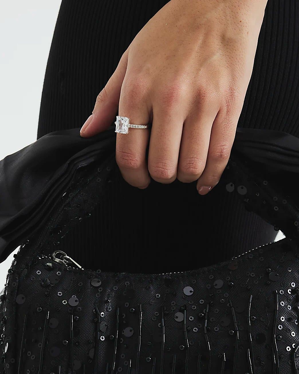 River Island River Island Womens Silver Diamond Simulant Ring