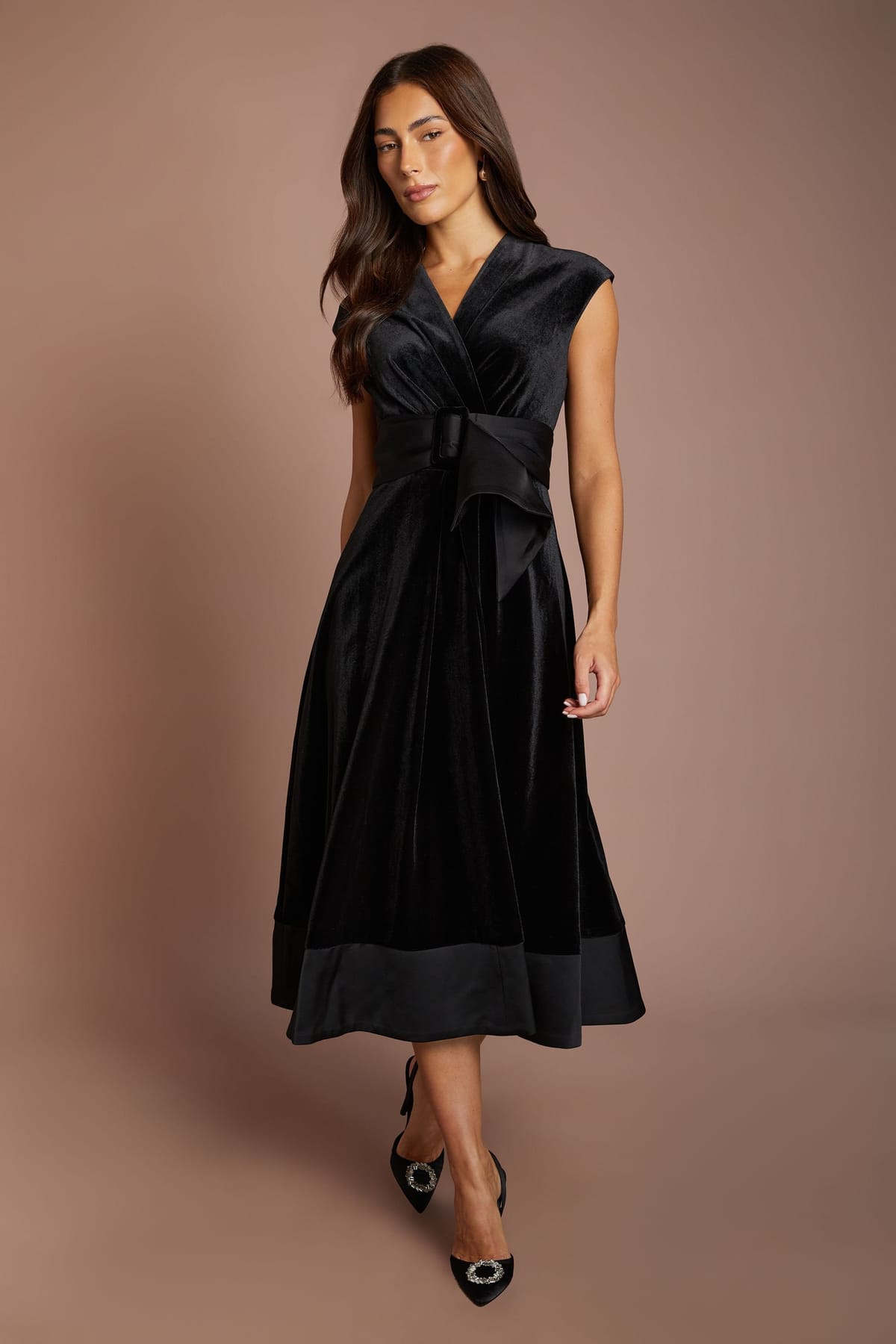 Coast Coast Women's Belted Velvet Midi Dress in Black - 1