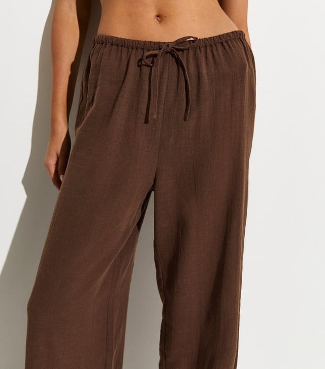 New Look Women's Dark Brown Cotton Slub Beach Trousers New Look - 3