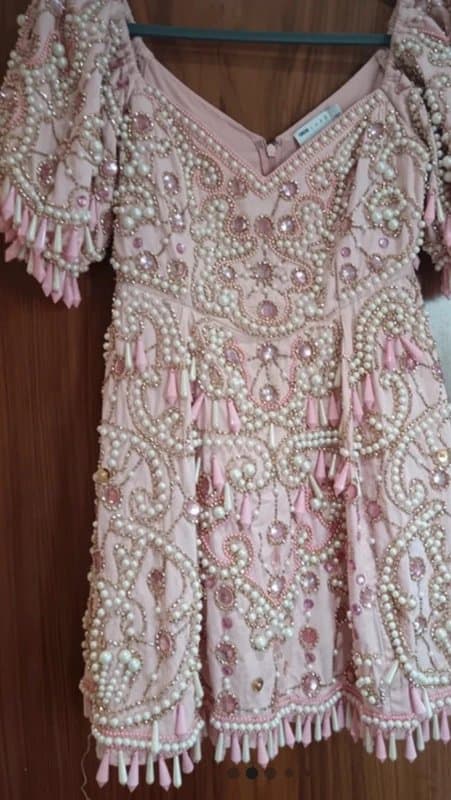 ASOS Asos luxe gem encrusted embellished pearl puff sleeve mini dress pink 6