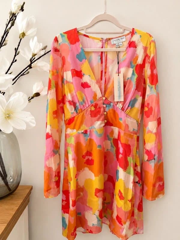 Never Fully Dressed Nobody’s Child Bright Abstract Print Mini Dress | Long Sleeve | UK 12