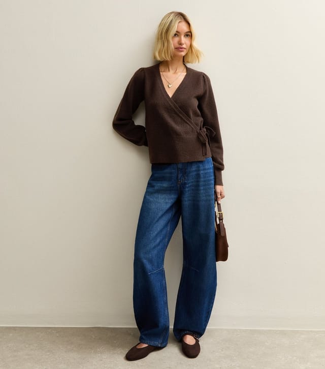 New Look Women's Dark Brown Puff Sleeve Wrap Jumper New Look - 2