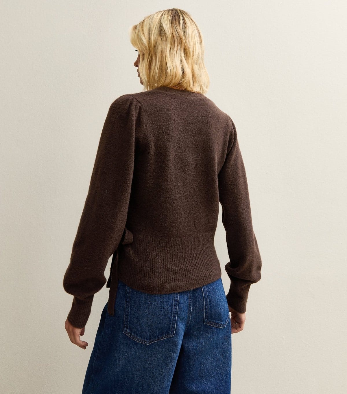 New Look Women's Dark Brown Puff Sleeve Wrap Jumper New Look - 4
