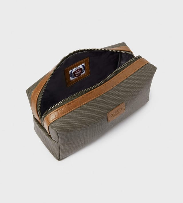 OSPREY LONDON OSPREY LONDON Men's The Small Grantham Waxed Canvas & Leather Washbag in Khaki - 3