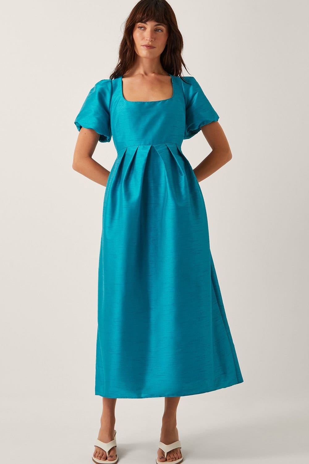 Monsoon Teal Puff Sleeve Midi Dress