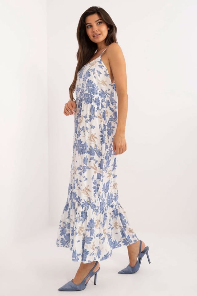 Love Lace Love Lace Women's Strapy Flared Midi Floral Viscose Dress in White - 2