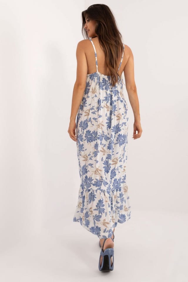 Love Lace Love Lace Women's Strapy Flared Midi Floral Viscose Dress in White - 3