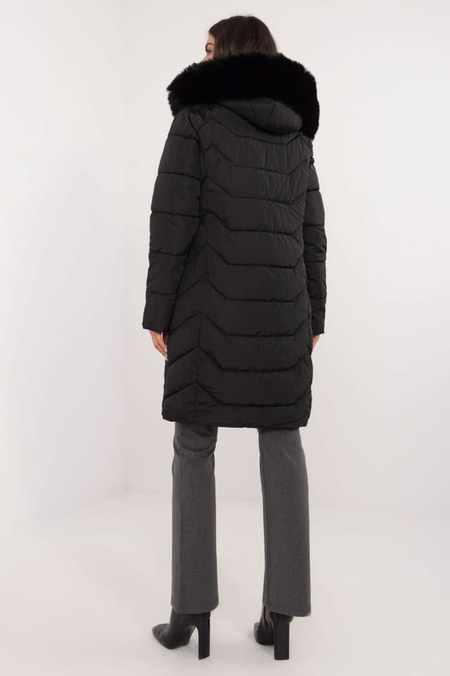 Love Lace Love Lace Women's Knee Length Detachable Hood Quilted Down Jacket in Black - 3