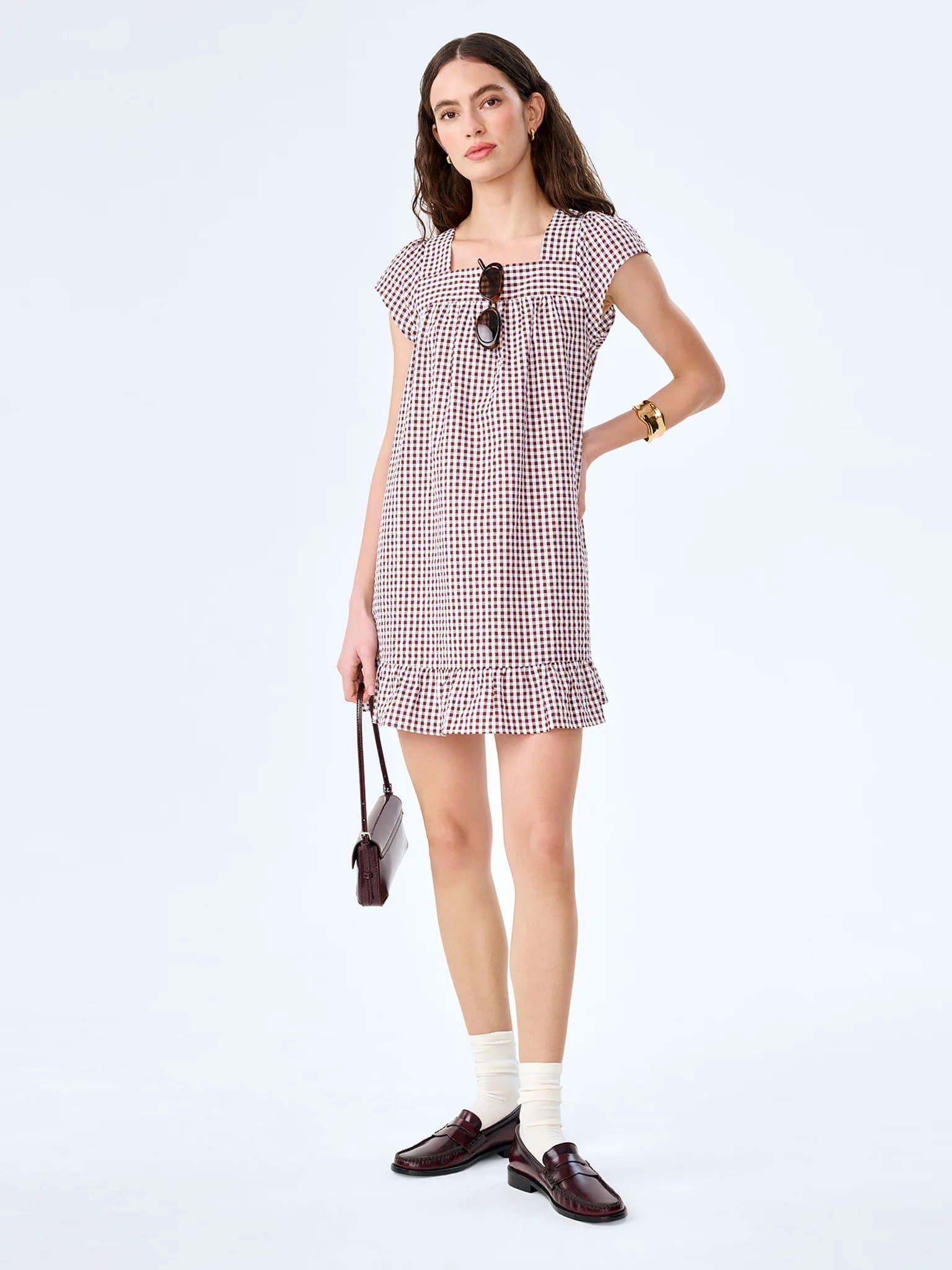OMNES Delphine Dress in Choclate/Cream Gingham