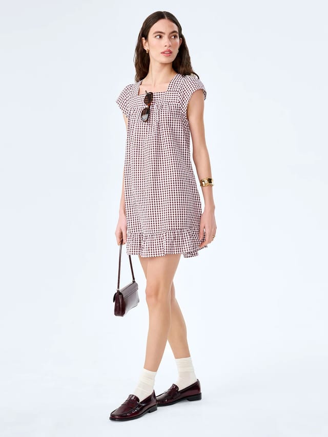 OMNES Delphine Dress in Choclate/Cream Gingham - 2