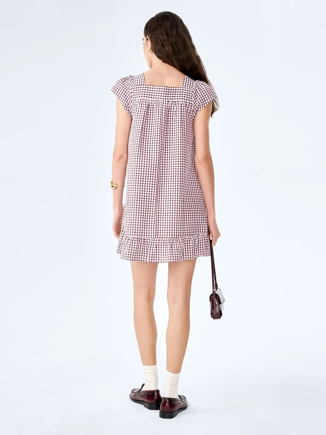 OMNES Delphine Dress in Choclate/Cream Gingham - 3