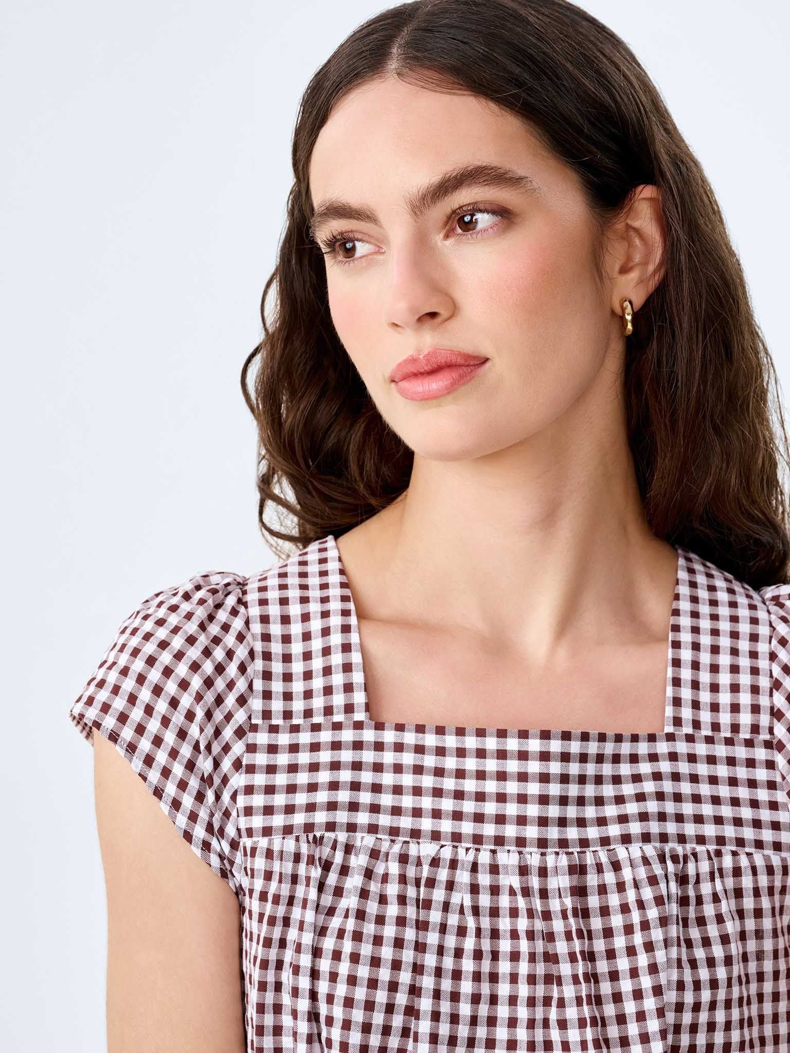 OMNES Delphine Dress in Choclate/Cream Gingham - 4