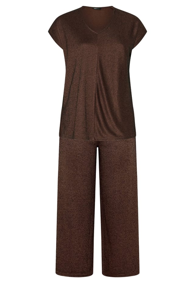 Yours Yours Women's Top & Trousers Set in Brown - 2