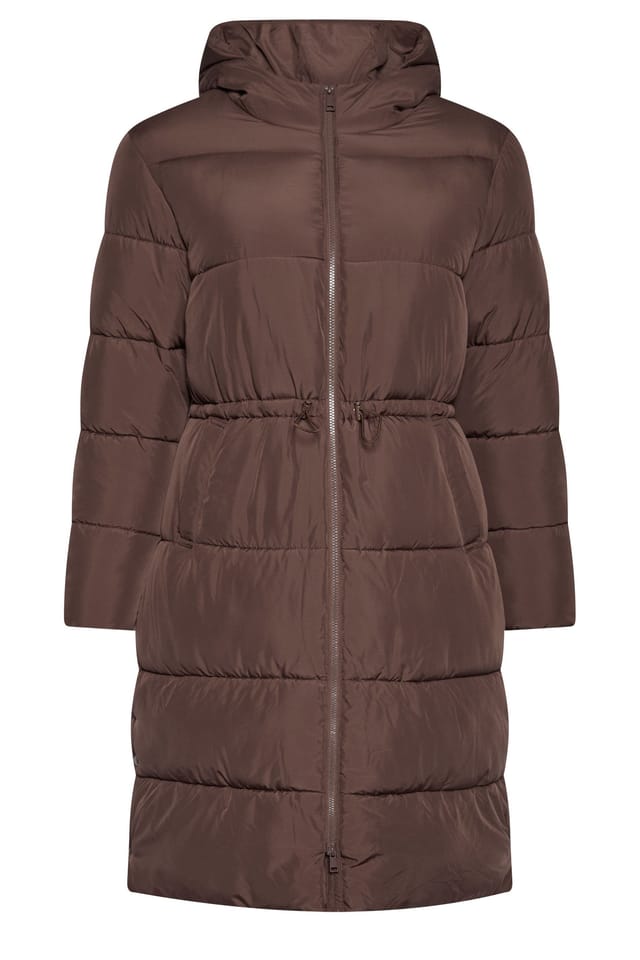 Yours Yours Women's Longline Puffer Coat in Brown - 2