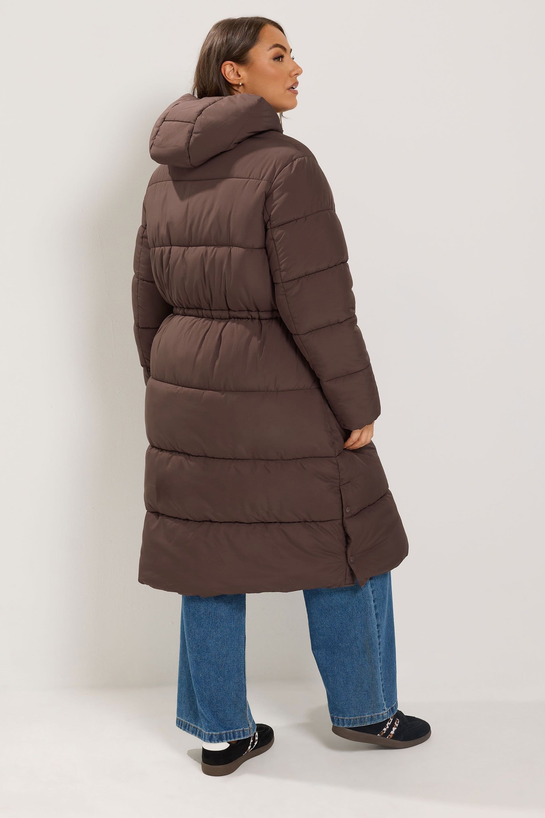 Yours Yours Women's Longline Puffer Coat in Brown - 4