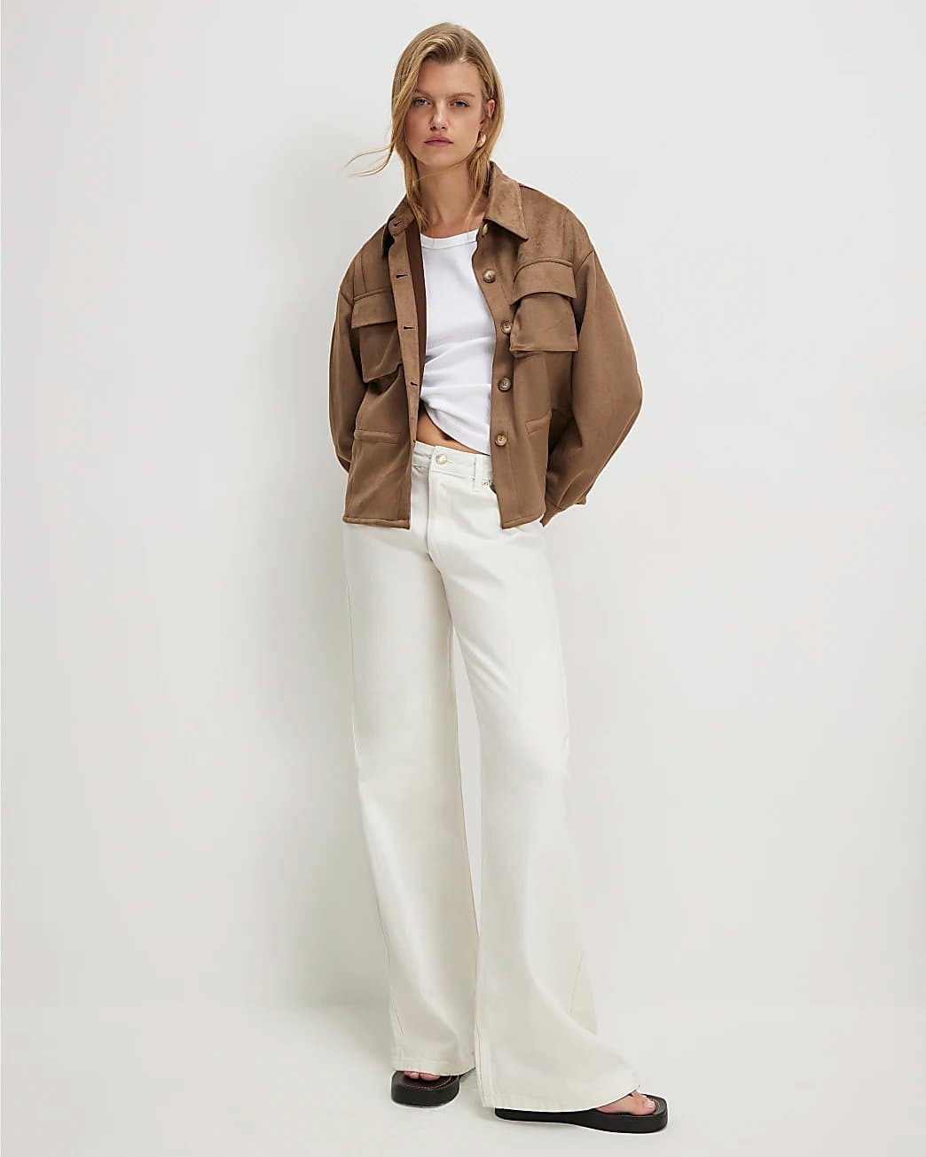 River Island River Island Womens Brown Faux Suede Drawstring Overshirt