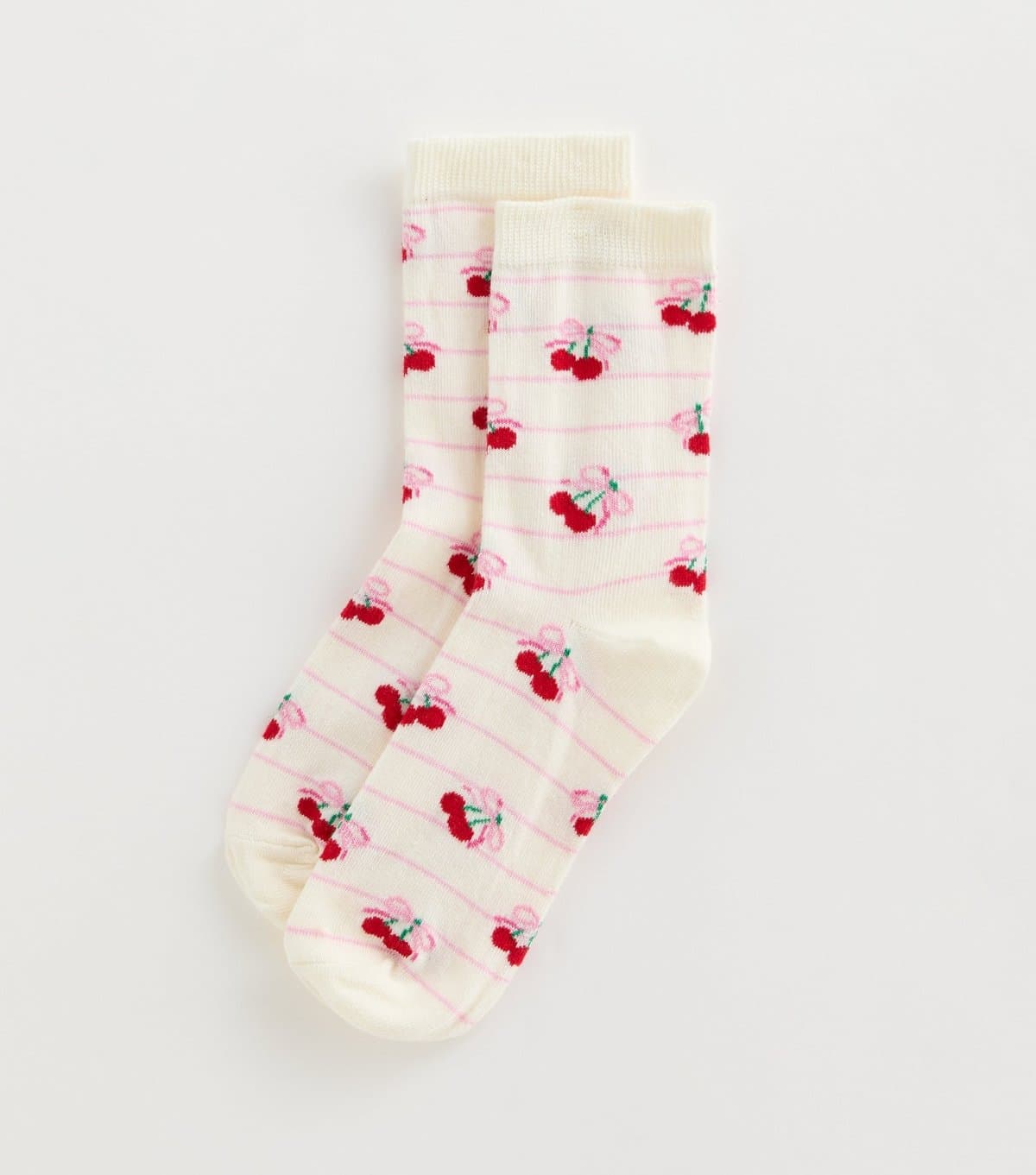 New Look Cream Stripe Cherry Bow Ankle Socks New Look