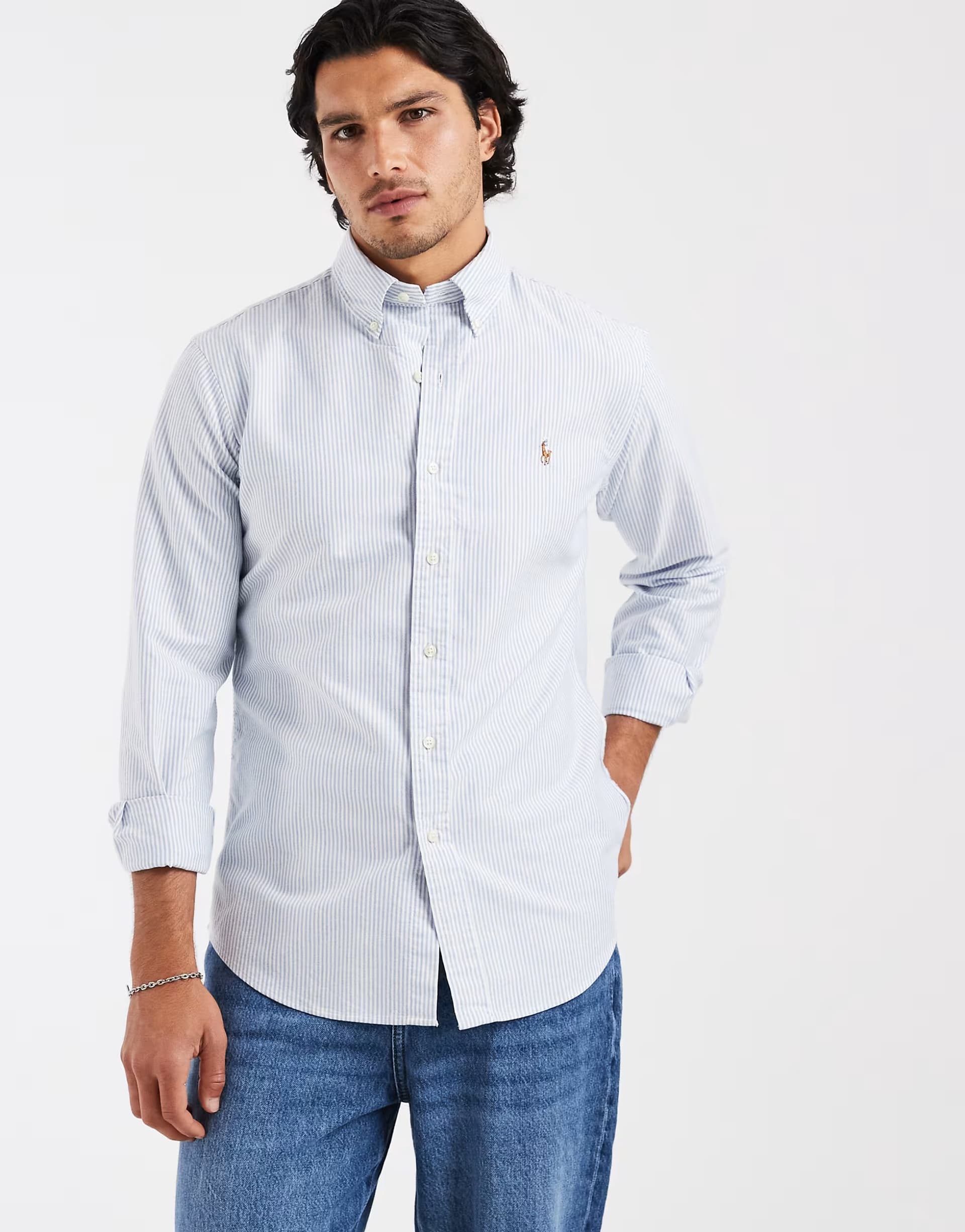 ASOS Polo Ralph Lauren custom fit oxford shirt in light blue stripe