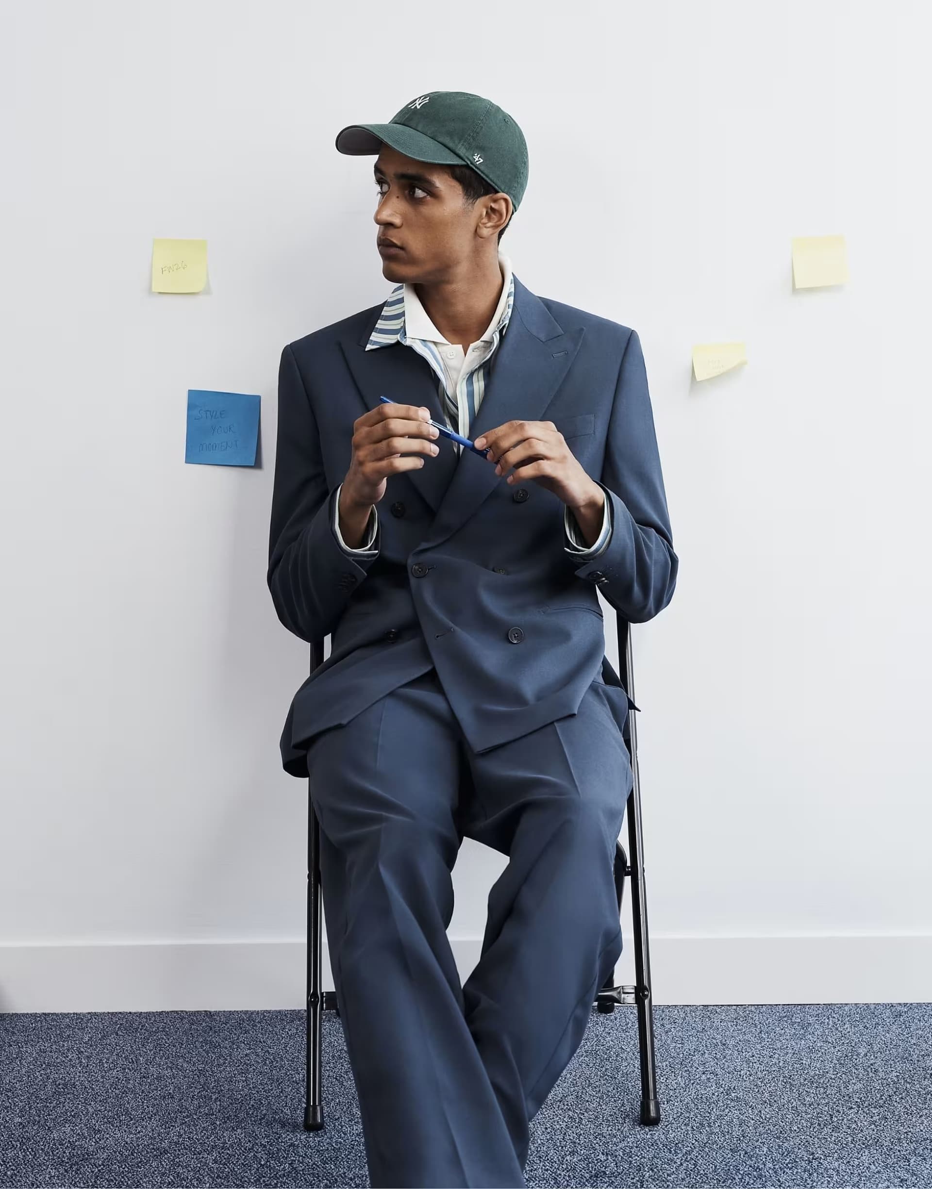 ASOS ASOS DESIGN regular double breasted suit blazer in dark blue
