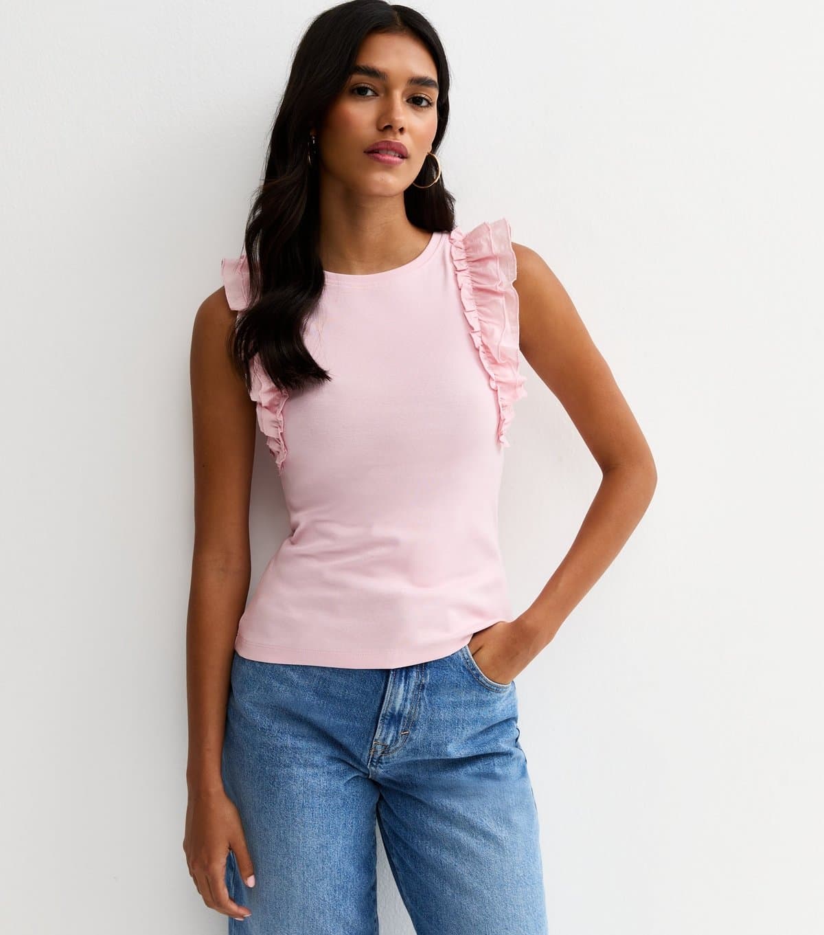 New Look Women's Light Pink Ruffle Sleeve Top New Look