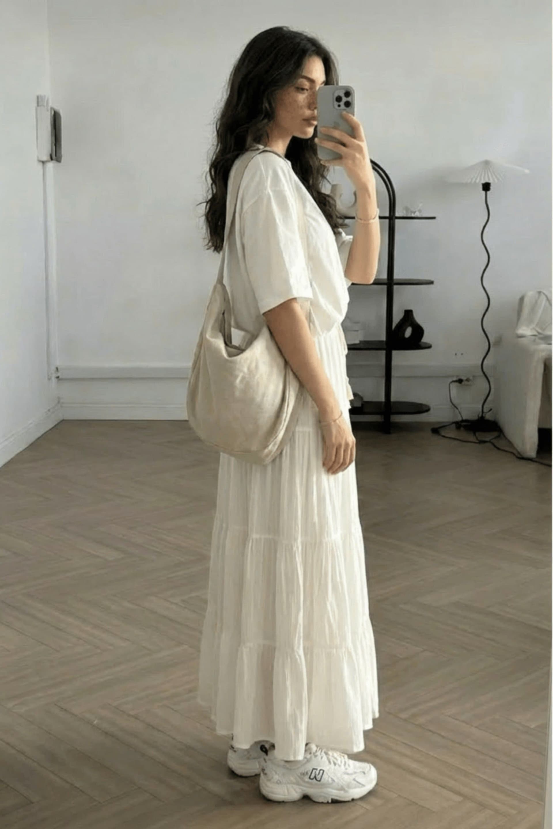 Style Cheat Style Cheat Women's Tie Front Tiered Maxi Skirt in Cream