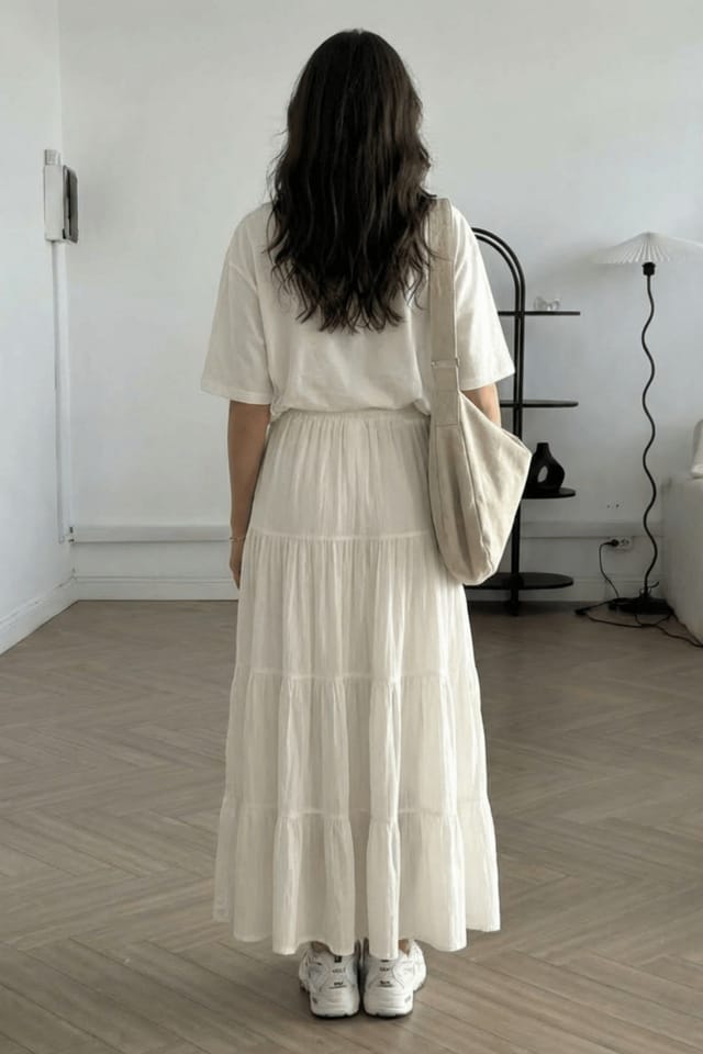 Style Cheat Style Cheat Women's Tie Front Tiered Maxi Skirt in Cream - 2