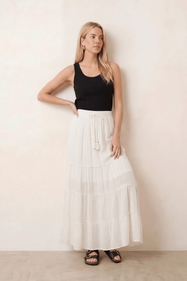 Style Cheat Style Cheat Women's Tie Front Tiered Maxi Skirt in Cream - 3
