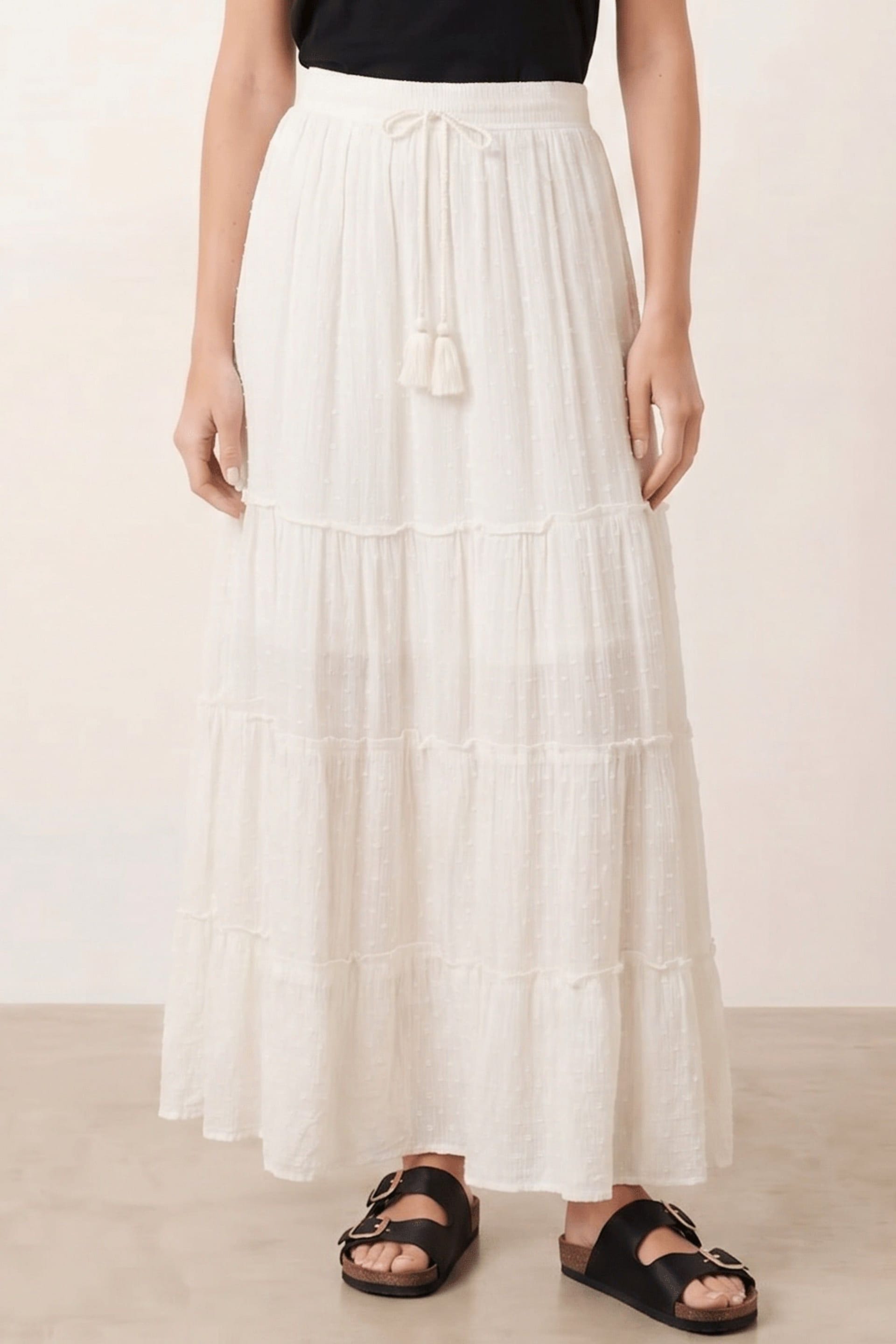 Style Cheat Style Cheat Women's Tie Front Tiered Maxi Skirt in Cream - 4