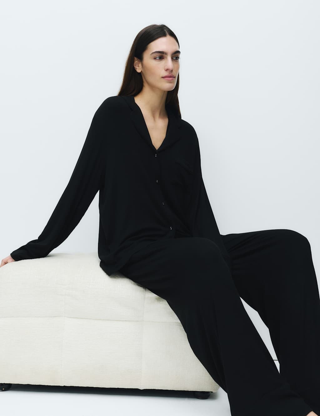 Marks & Spencer M&S Rib Pyjama Set Black