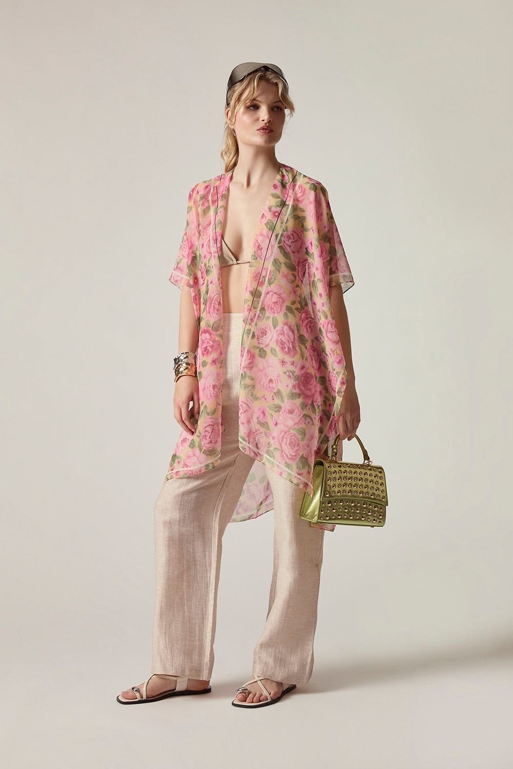 James Lakeland Women's Pink Rose Print Kaftan