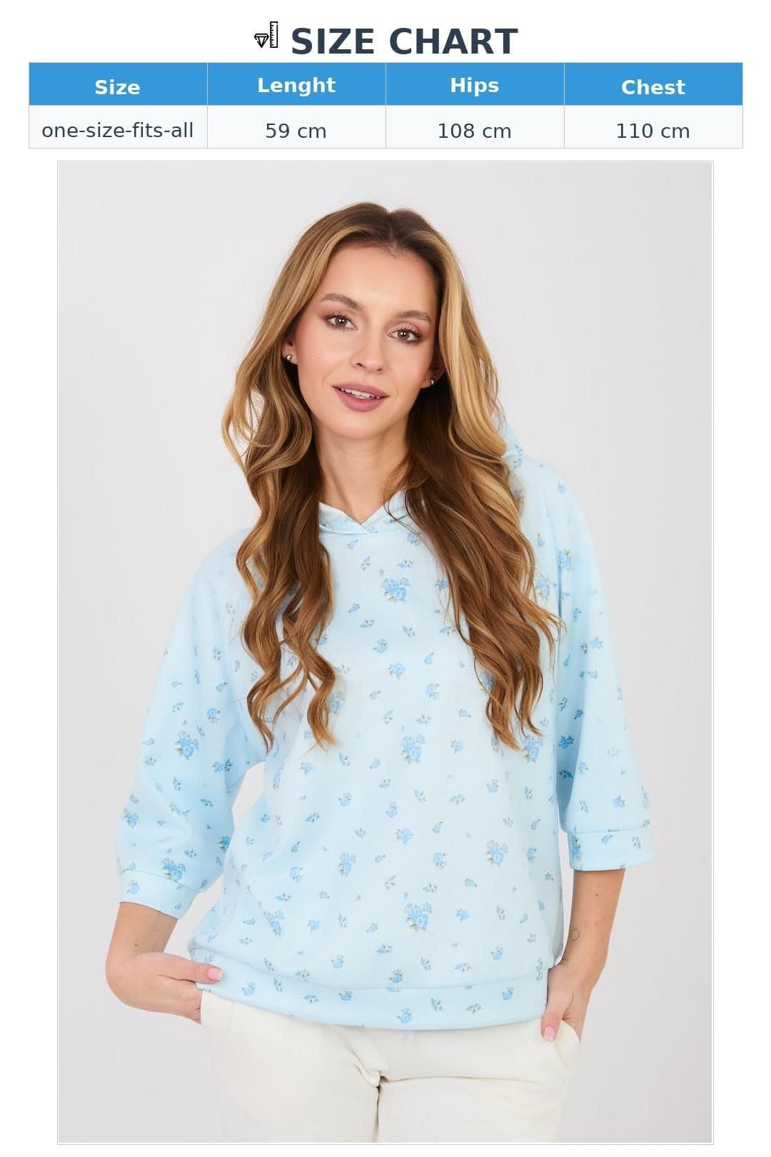 Love Lace Love Lace Women's Floral Print 3/4 Sleeve Sweatshirt Style 224828 in Blue - 4