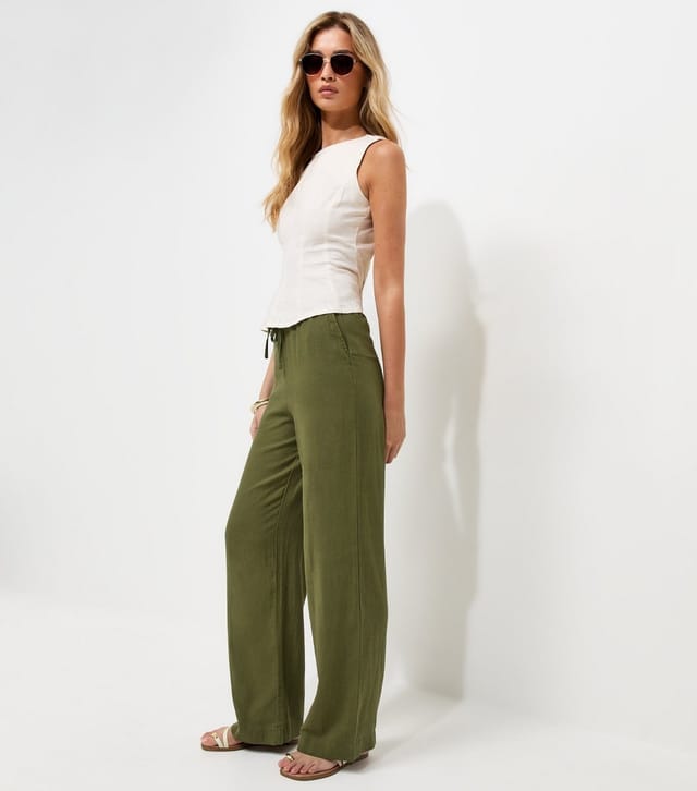 New Look Women's Tall Light Khaki Linen Rich Wide Leg Trousers New Look - 3