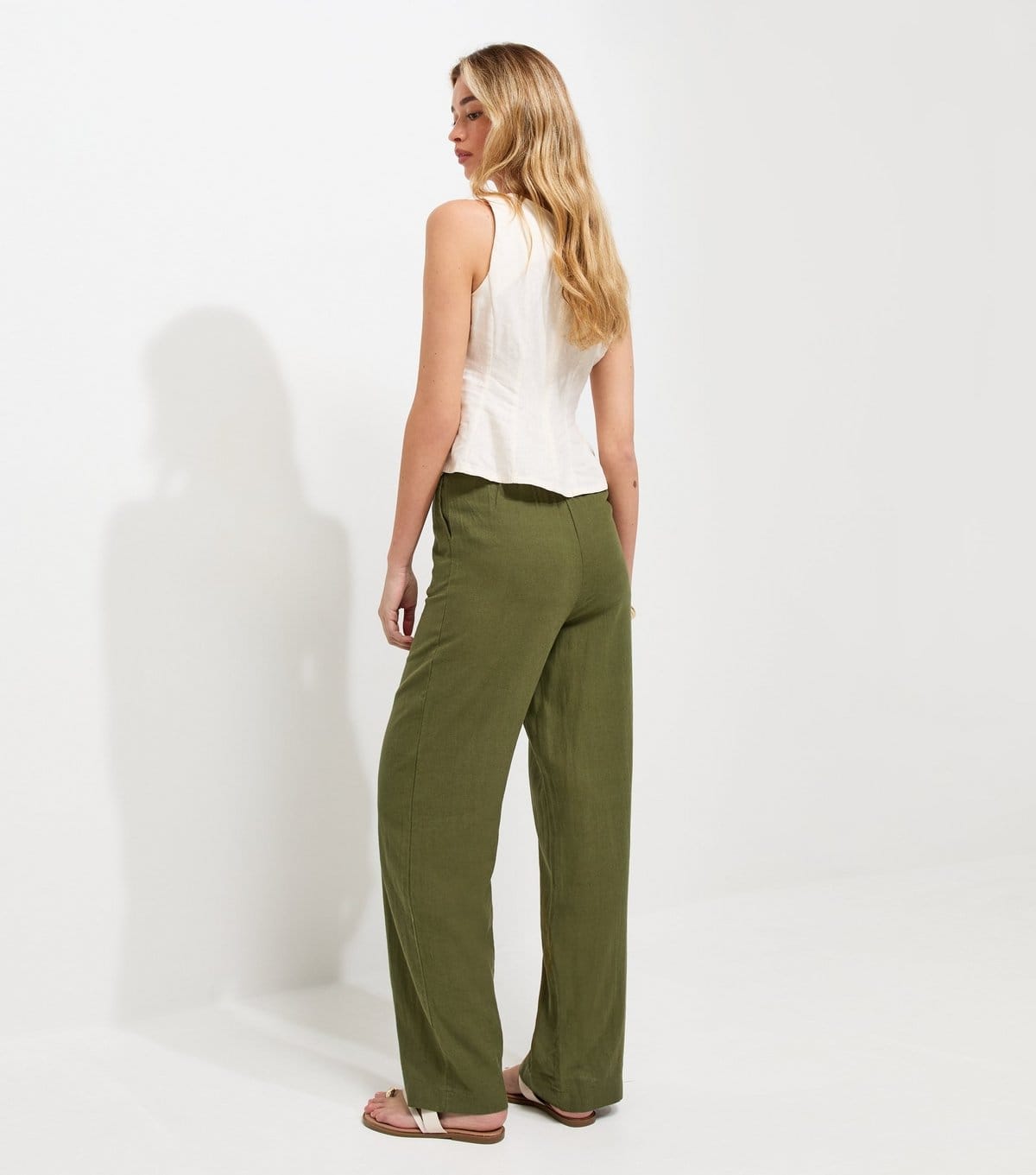 New Look Women's Tall Light Khaki Linen Rich Wide Leg Trousers New Look - 4