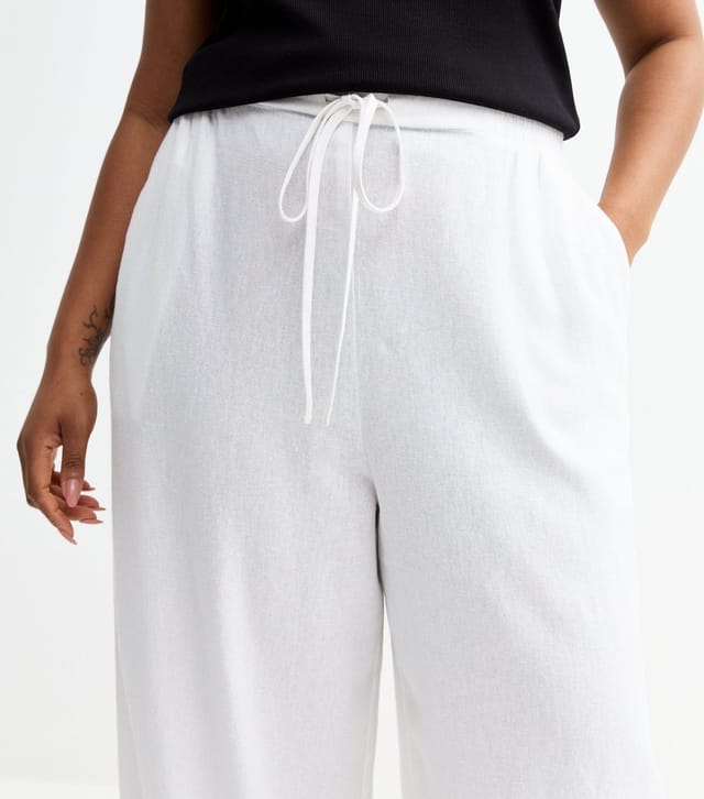 New Look Women's Plus Size White Linen Blend Wide Leg Trousers Curves New Look - 3