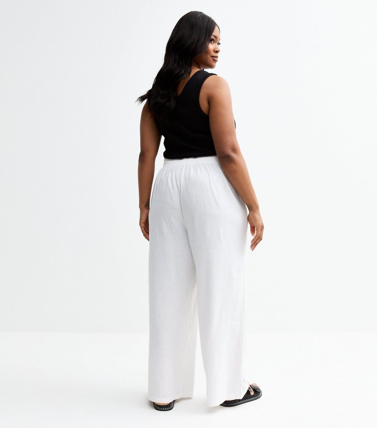 New Look Women's Plus Size White Linen Blend Wide Leg Trousers Curves New Look - 4