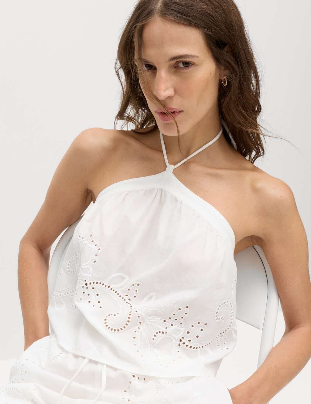 Marks & Spencer M&S Soft White Cotton Halter Beach Top