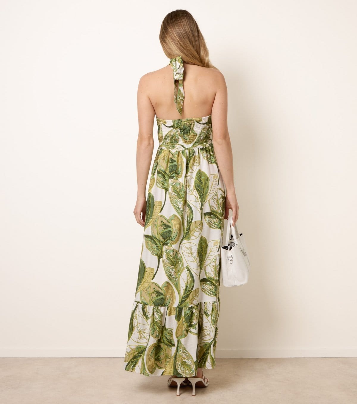 Blue Vanilla Women's Green Leaf Print Halter Neck Dress Blue Vanilla New Look - 4