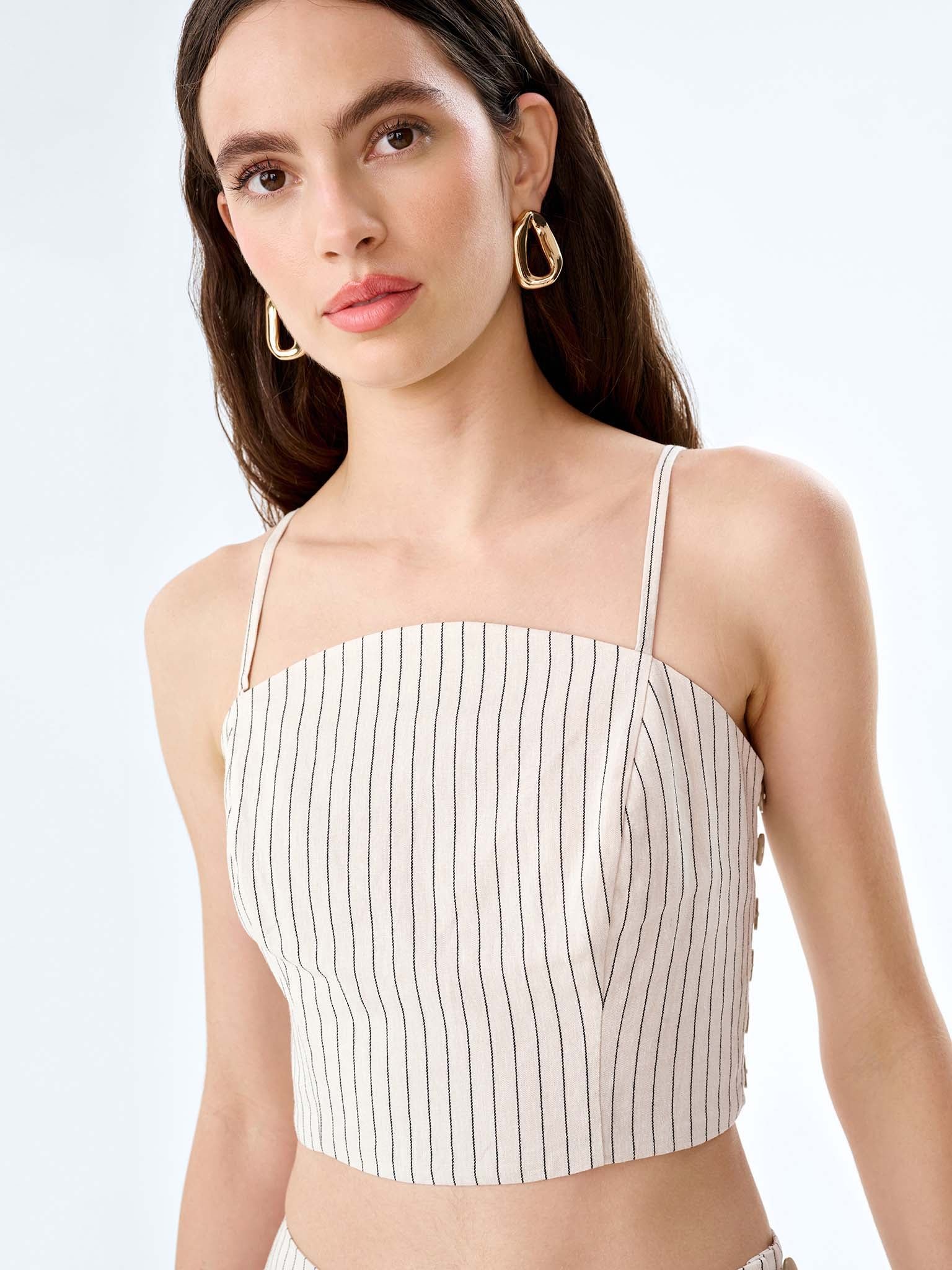 OMNES Trisha Top in Cream/Black Stripe - 3