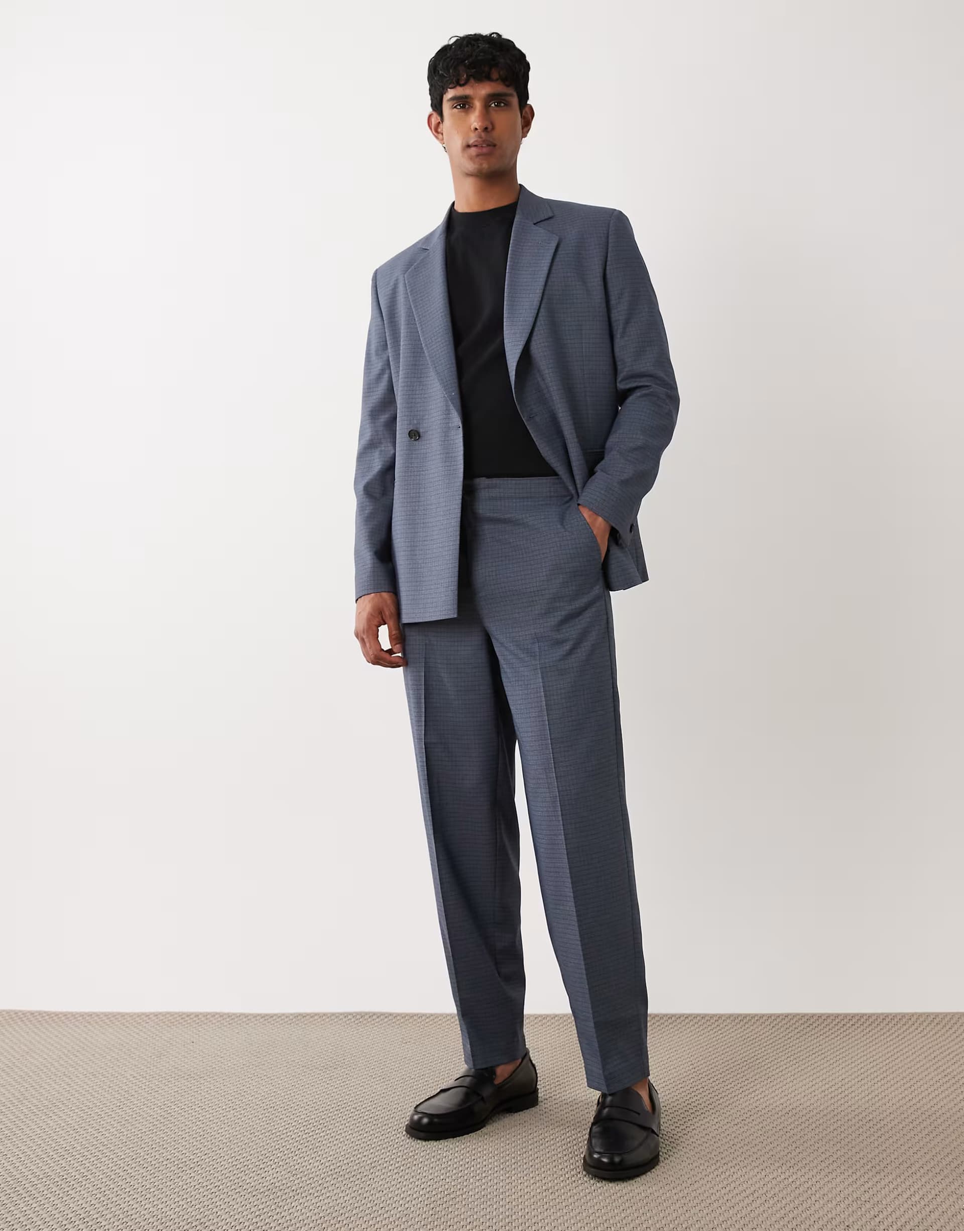 ASOS ASOS DESIGN oversized tapered suit trousers in blue check