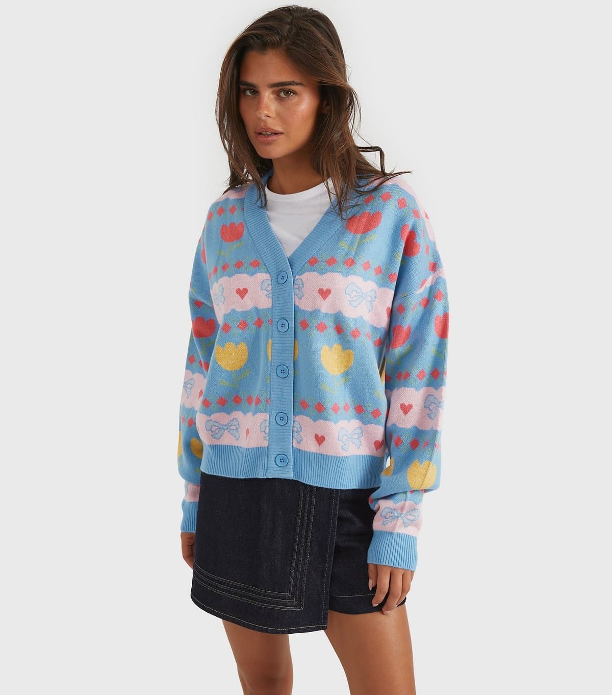 Skinnydip Women's Blue Bow Tulip Knitted Cardigan Skinnydip New Look