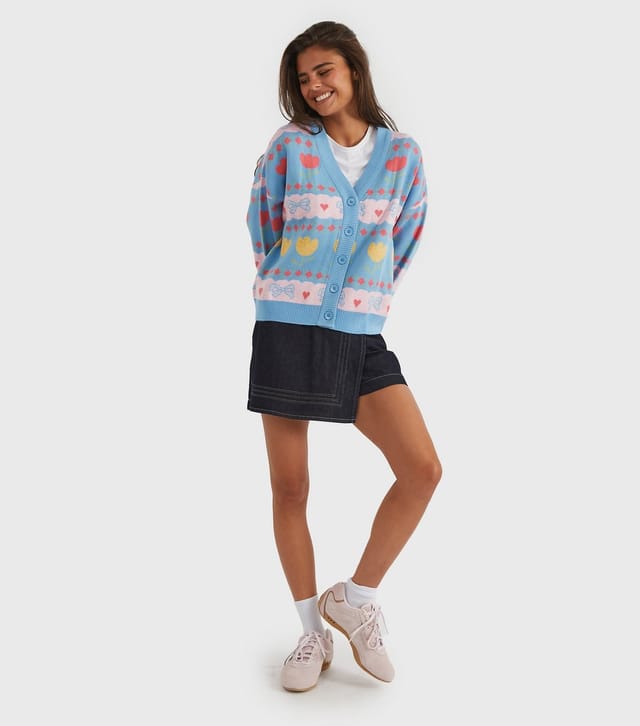 Skinnydip Women's Blue Bow Tulip Knitted Cardigan Skinnydip New Look - 2