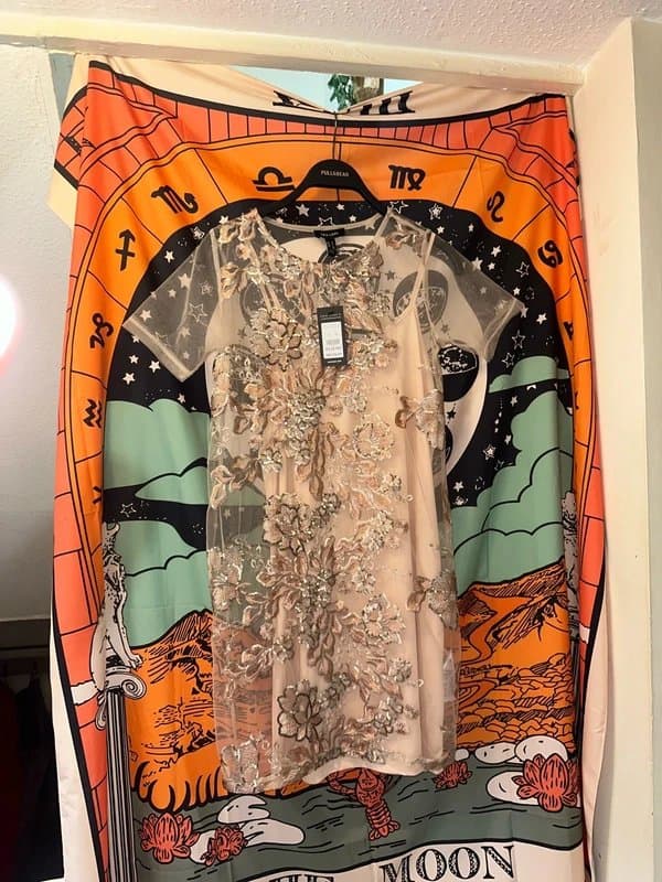 New Look Newlook BNWT champagne nude sequinned embellished mesh layer dress whimsical fairycore