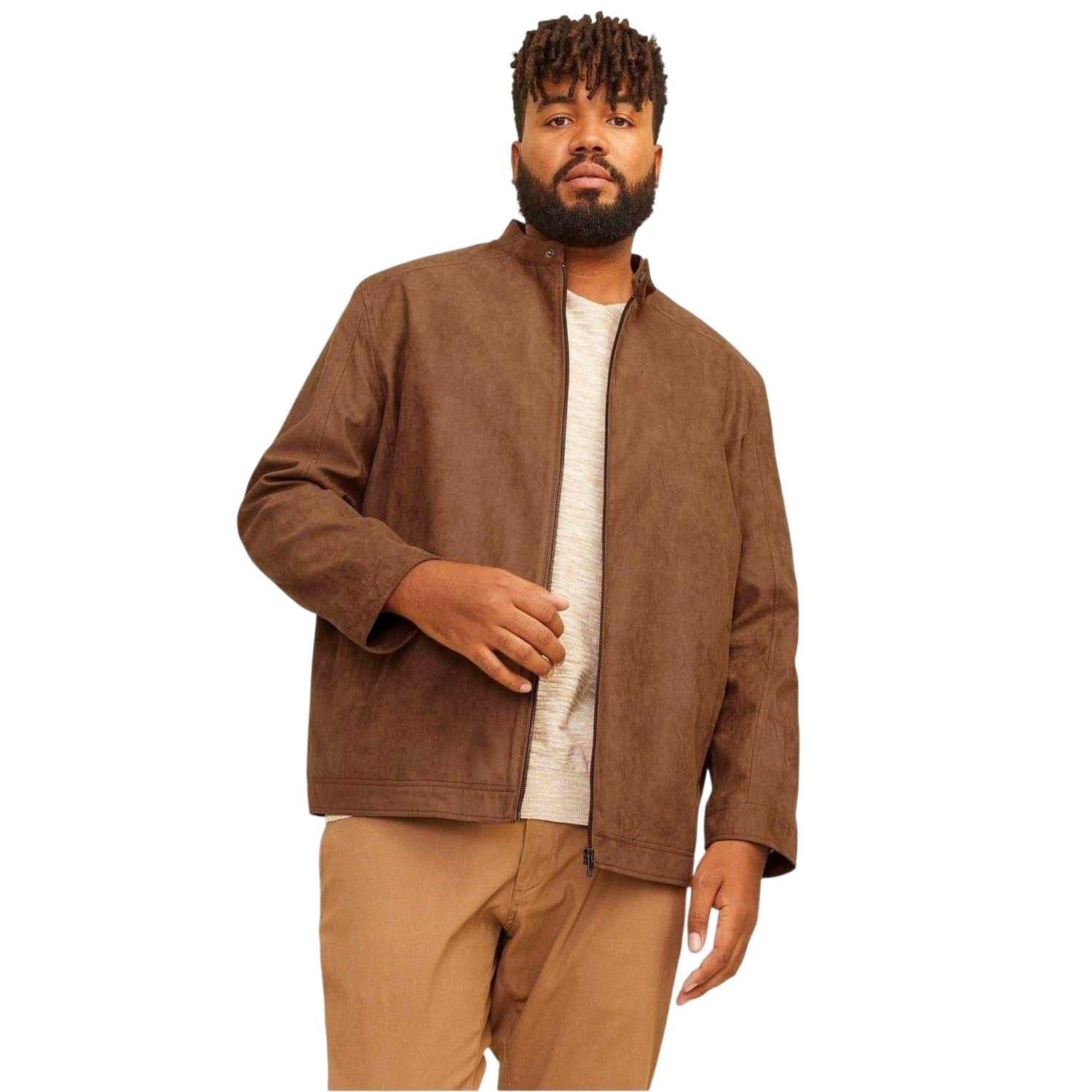 jack & jones Jack & Jones Men's Biker Mock Neck Plus Long-Sleeved Jacket in Brown