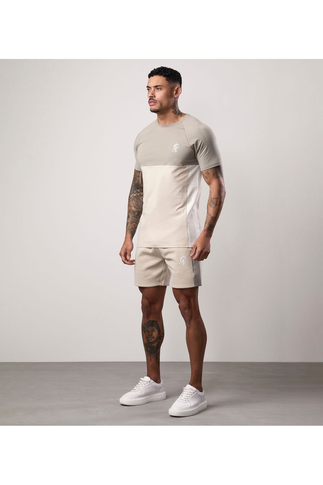 Gym King GYM KING Men's Contrast Panel Short Taupe/ Light Stone/ White in Grey - 4