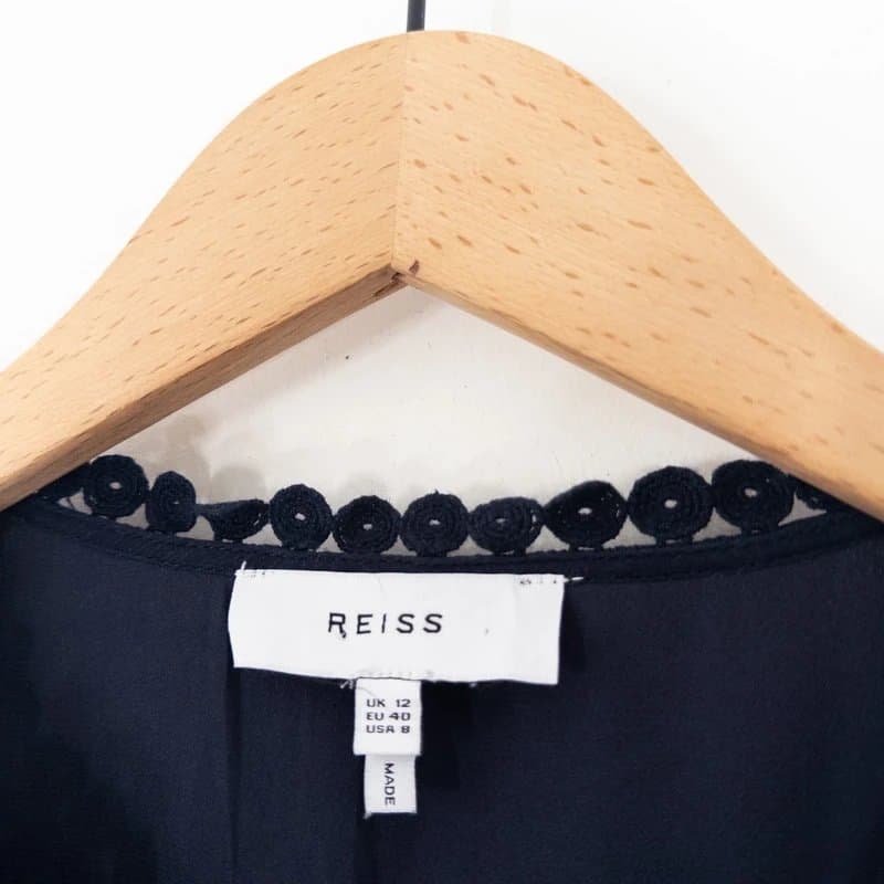 Reiss Reiss Sam Embroidered Chiffon Dress Size 12 Navy Blue Beach Holiday Cover Up