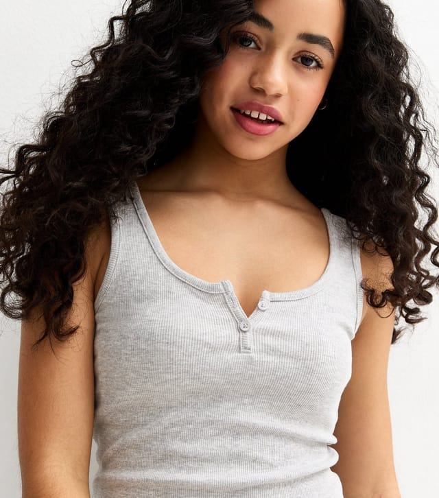 New Look Girls' Grey Button Placket Vest Top New Look - 2