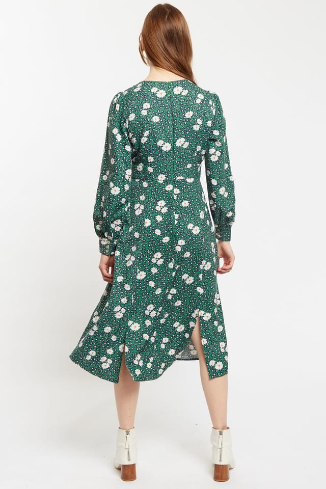 Louche Louche Women's Liv Roaring Daisy Print Long Sleeve Midi Dress - Green - 2