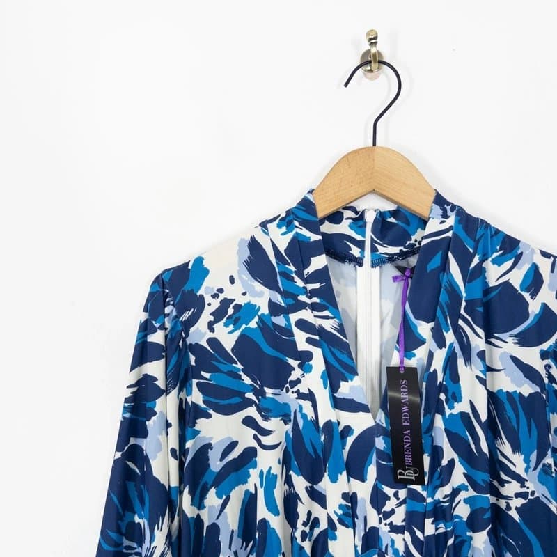 Brenda Edwards Brenda Edwards Blue Floral Jumpsuit Size M 14 16 NEW Wide Leg Slinky Stretch