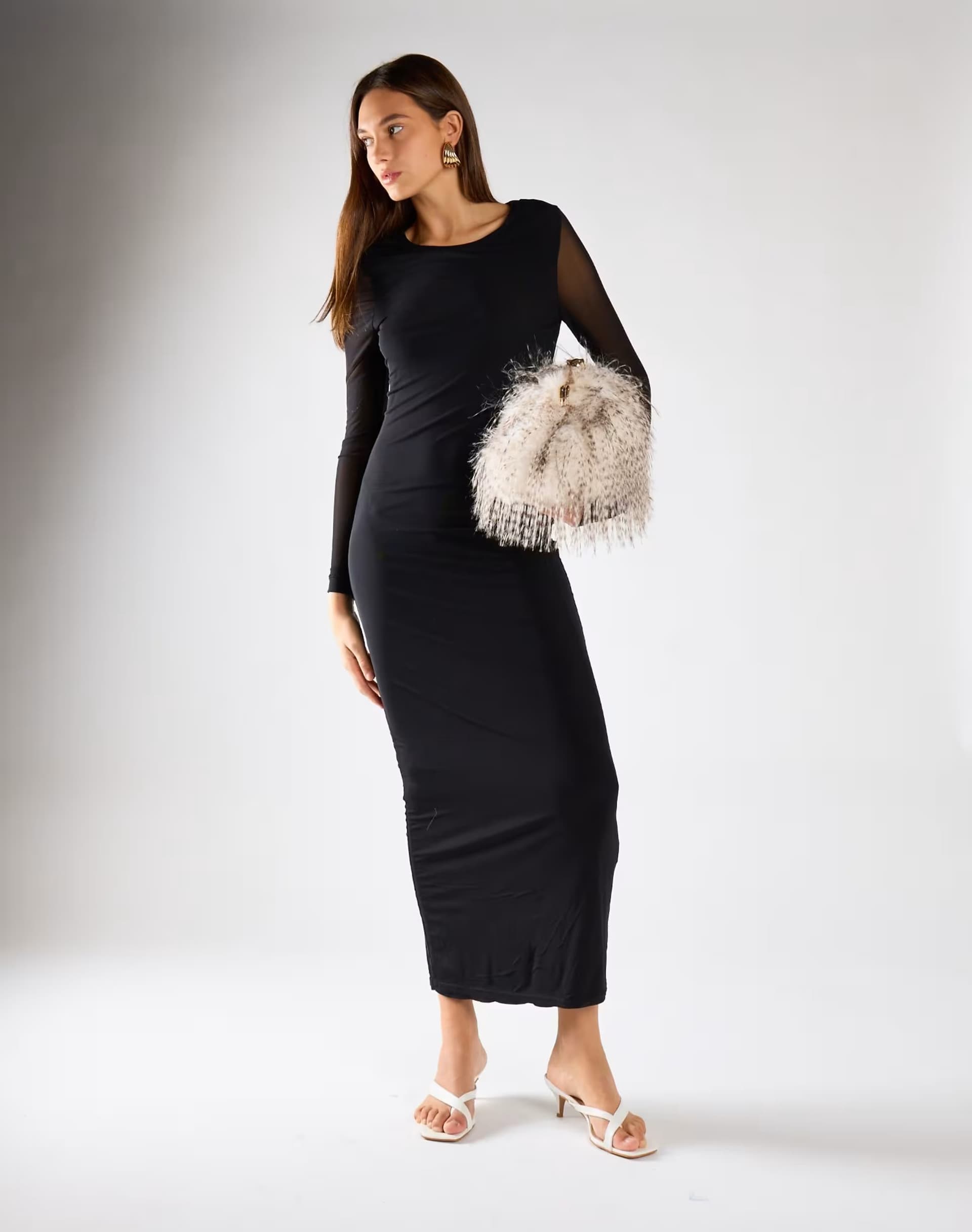 ASOS Narrated Long sleeve bodycon maxi dress in black mesh