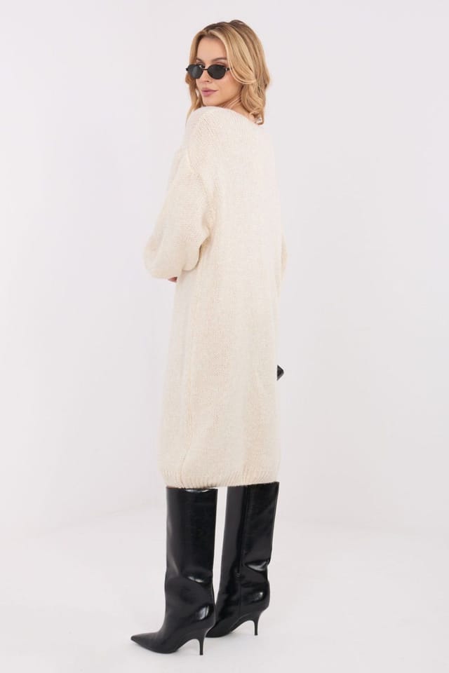 Love Lace Love Lace Women's Oversized V Neck Midi Sweater Dress in Beige - 2